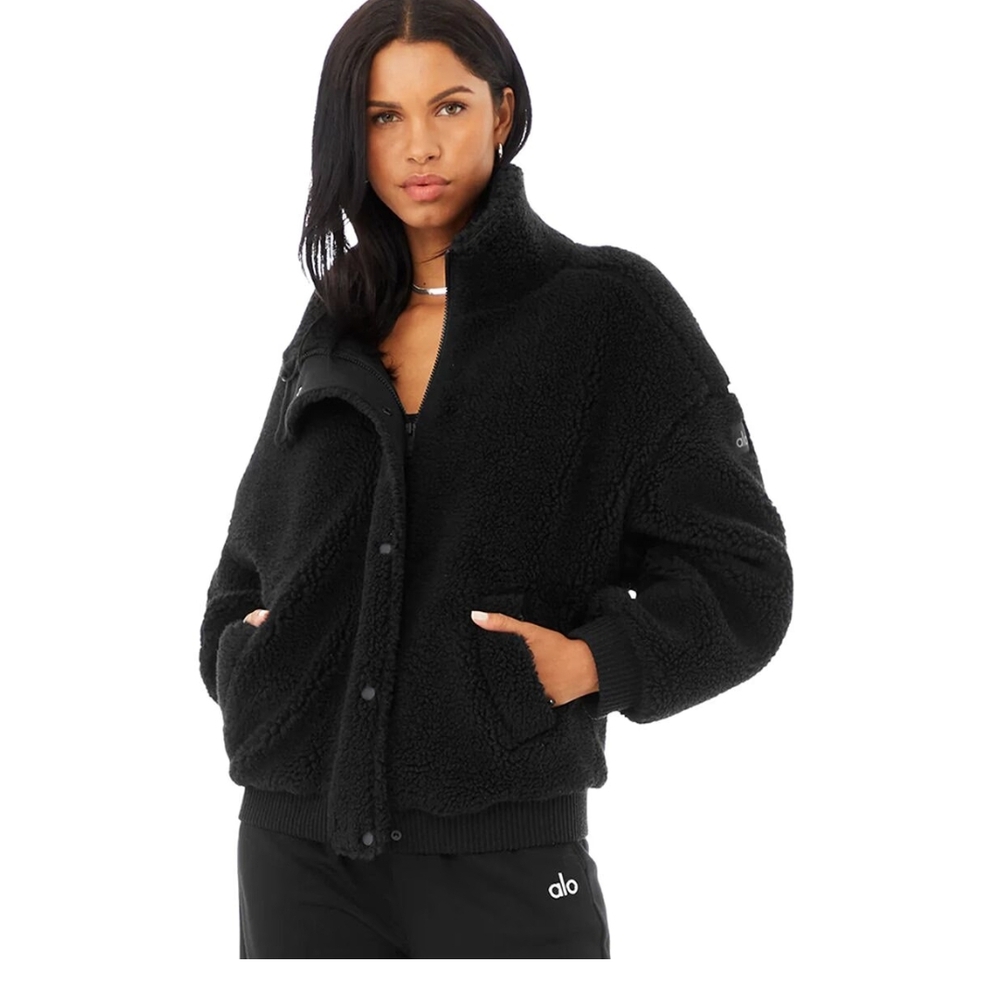 ALO Yoga Black Teddy Jacket Cozy Plush Design
